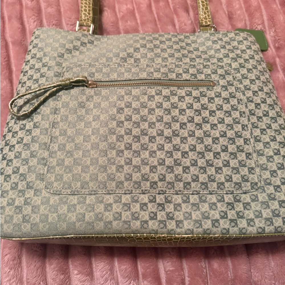 Liz ClaiborneGreen and white checked Geometric Tote - Picture 8 of 8
